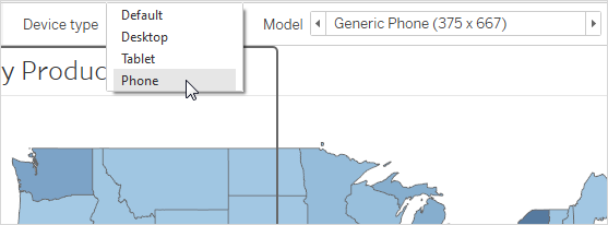 Visualização do dispositivo com o tipo de dispositivo Telefone selecionado.