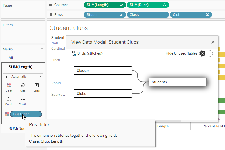 Efeito de brilho ao redor da tabela relevante na caixa de diálogo exibir modelo de dados