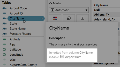 ตัวอย่างการสืบทอดคำอธิบายใน Tableau Desktop และการเขียนเว็บ