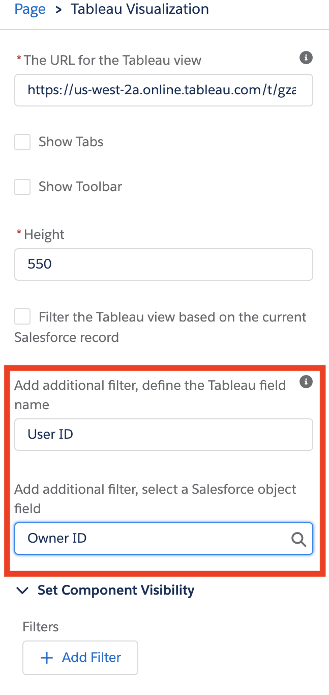 ตัวเลือกการกรอง Tableau Viz LWC