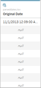 Null 值显示在“数据源”屏幕中。