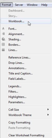 Tableau Desktop 中的工作簿格式化設定選單