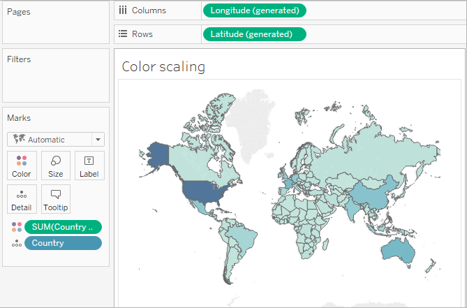 色彩上顯示國家/地區運輸成本的世界地圖。