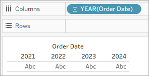 Uma tabela exibindo datas de pedidos por ano.