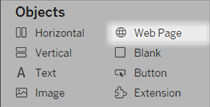 Menu de objetos do painel com página da Web destacada.