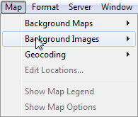 O menu suspenso Mapa com a opção Imagens de fundo selecionada.