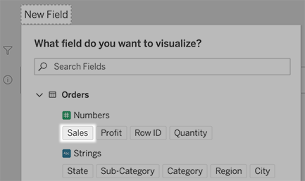 O Phrase Builder de Pergunte aos dados com a medida Vendas selecionada para visualização.