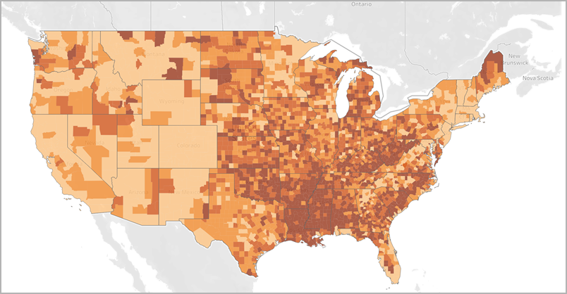 Um mapa coroplético dos Estados Unidos.