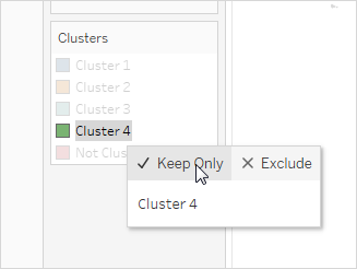 Um menu suspenso com a opção de incluir ou excluir o Cluster 4.