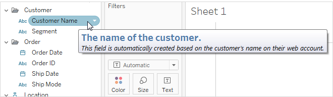 Cursor sobre o campo do nome do cliente, exibindo o seguinte comentário: o nome do cliente.