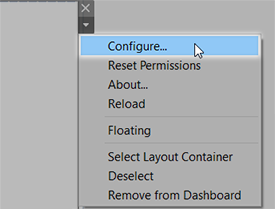 Menu de contexto para configurar uma extensão em um painel.