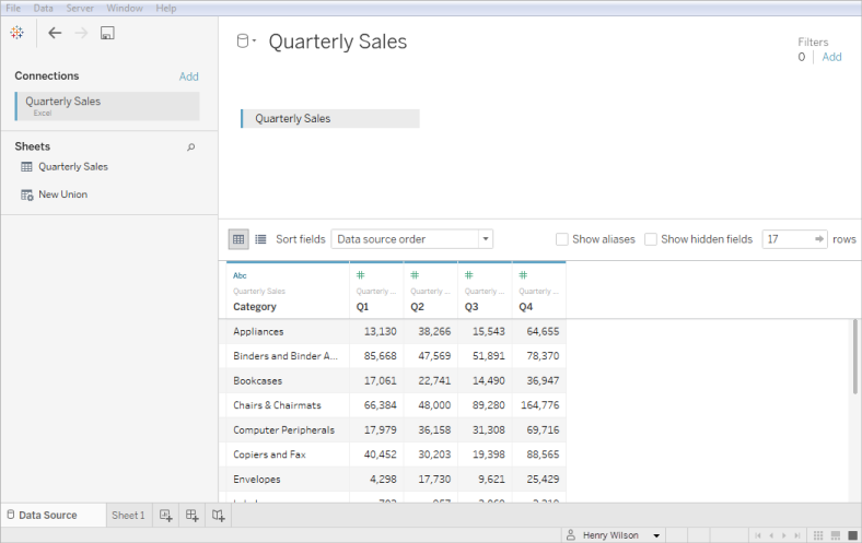 Exemplo de fonte de dados do Microsoft Excel.