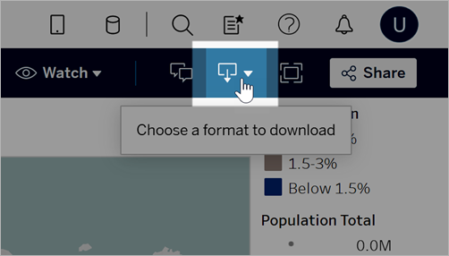 Ícone de download com opção para escolher um formato para baixar.