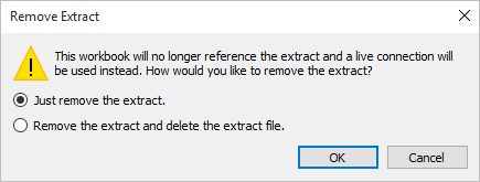 Caixa de diálogo Remover extração.
