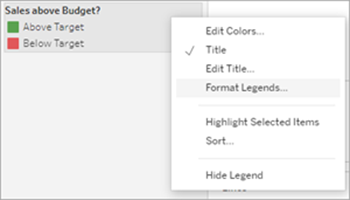 Menu de contexto de legenda com opção para Formatar legendas.