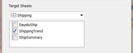 Planilhas de destino disponíveis para destacar.