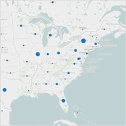 Um mapa usando o estilo de mapa de fundo Normal no Tableau.