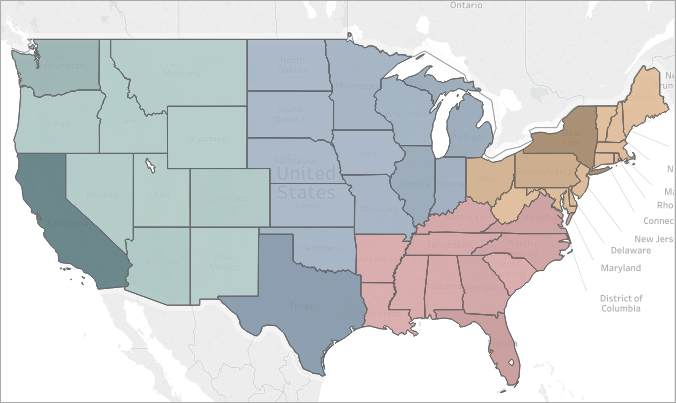 Mapa de eixo duplo (em camadas) dos Estados Unidos.