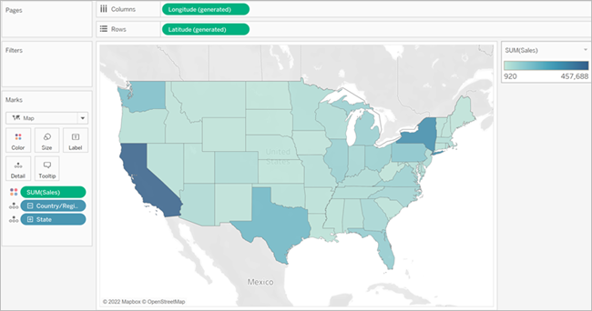 Um mapa simples e preenchido dos Estados Unidos.