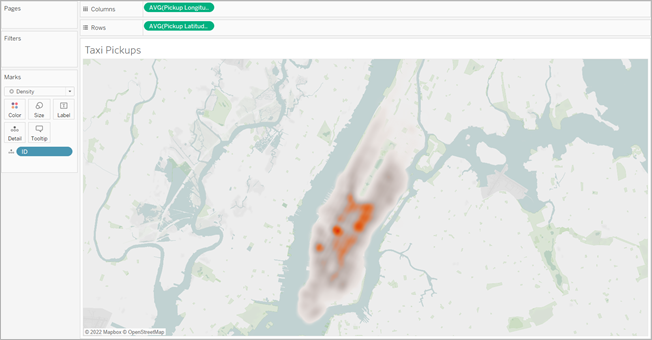 Um mapa de densidade de táxis na cidade de Nova York.