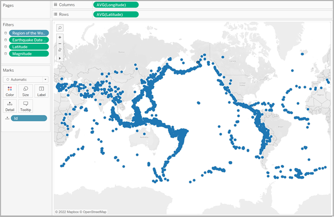 Um mapa global exibindo os locais dos terremotos.