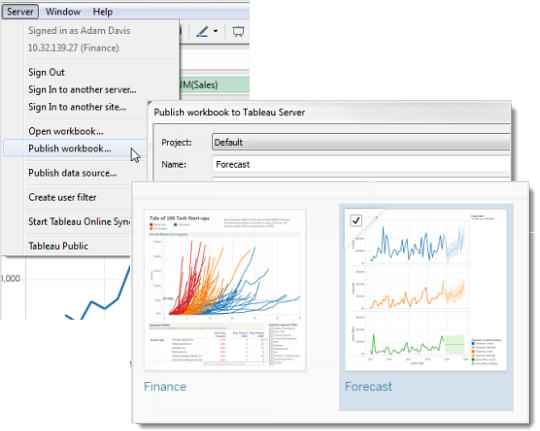 Caminho do servidor do Tableau para publicar a pasta de trabalho.