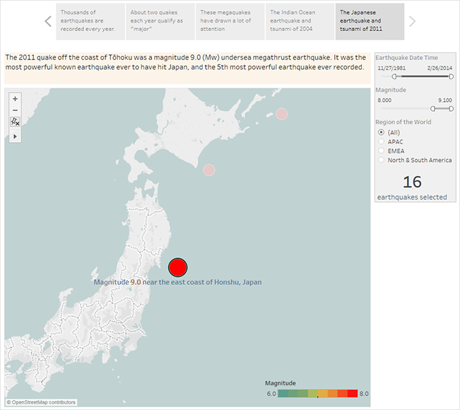 Uma representação visual do terremoto de Tōhoku de 2011, que atingiu a costa leste de Honshu, no Japão, com magnitude 9.0.