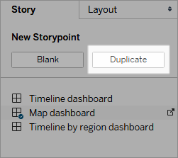 Um menu "História" permite que você crie um novo ponto da história ou selecione um dos painéis existentes.