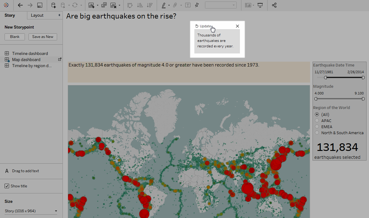 Um mapa global indica os locais de eventos sísmicos que registram magnitude 4.0 ou superior.