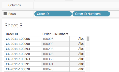 Uma planilha contendo uma lista de IDs de pedidos em uma coluna.