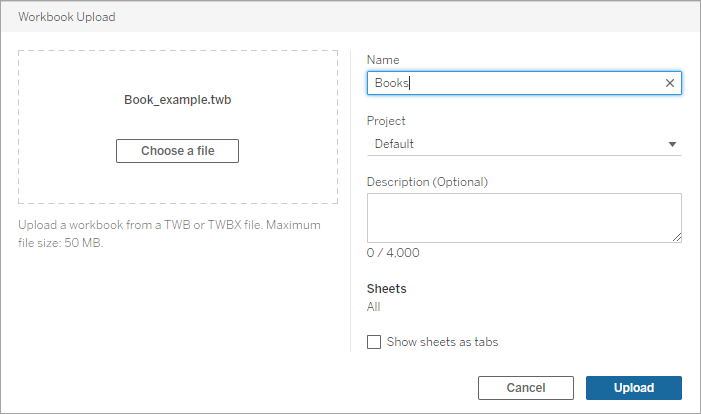 Uma caixa de diálogo para fazer upload de uma pasta de trabalho.