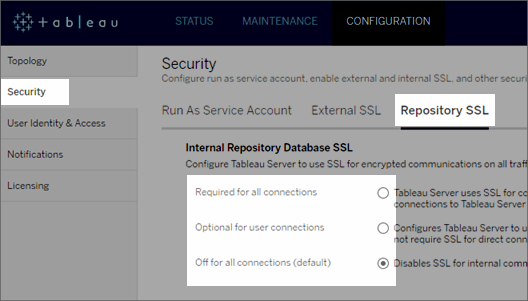 Screen shot of the TSM Repository SSL settings