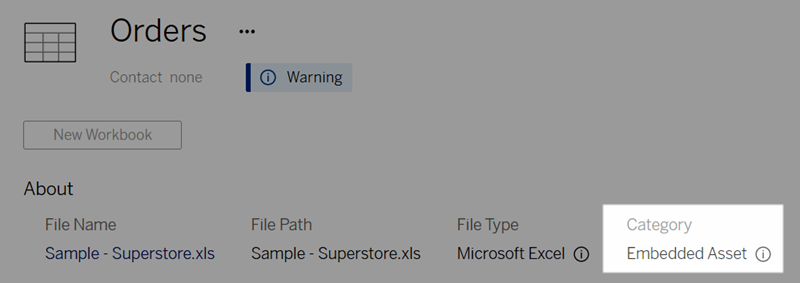 'Embedded Asset' appears under the Category label