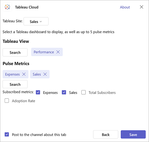 Tableau views and metrics to pin