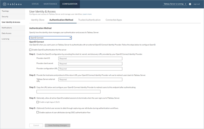 Image of an OpenID Connect configuration in TSM