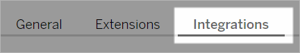Pestaña Integraciones en la configuración del sitio de Tableau