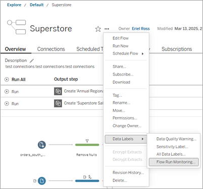 Menu pour la configuration d’un avertissement sur la qualité des données.