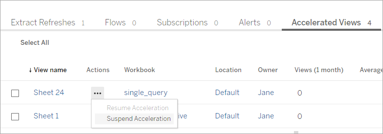 Scheda Viste accelerate nella pagina Attività