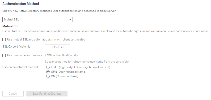 Captura de tela de configuração de autenticação de SSL mútuo