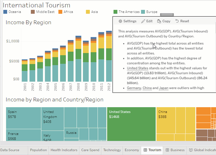 แอนิเมชันของการคลิกไอคอนการตั้งค่าในออบเจ็กต์ "เรื่องราวข้อมูล" การตั้งค่าไดรเวอร์มิติข้อมูล การตั้งค่าไดรเวอร์เมตริก และการบันทึก