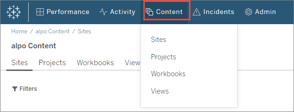 เมนูเนื้อหา Tableau Resource Monitoring Tool