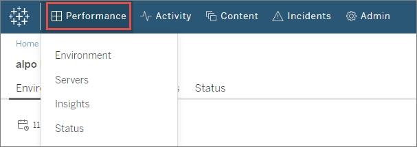 รายการดรอปดาวน์ประสิทธิภาพการทำงานใน Tableau Server