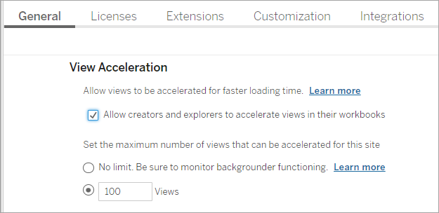 View Accelerations settings