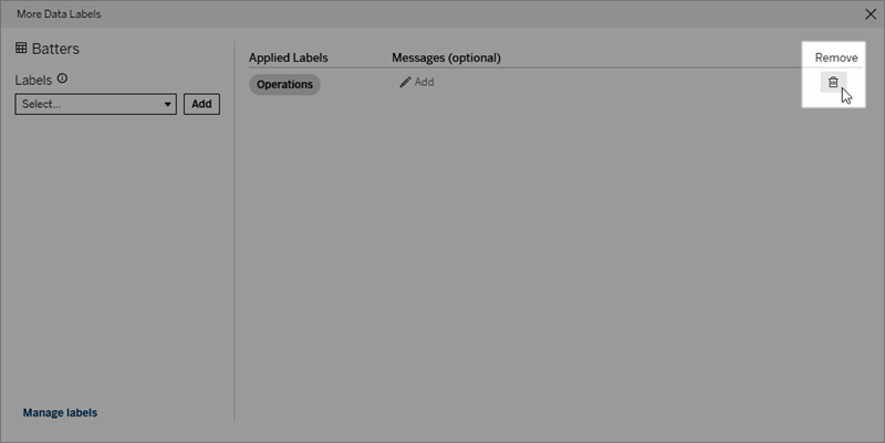Removing a label in the More Data Labels dialog