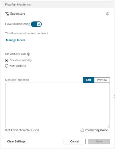 Flow Run Monitoring dialog.