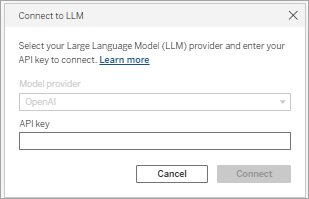 In Tableau Server, the Connect to LLM dialog.