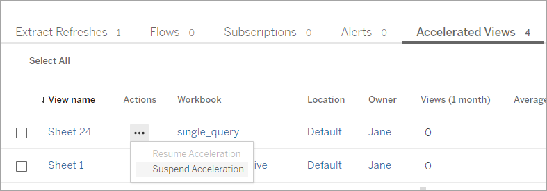 Accelerated Views tab from Tasks page