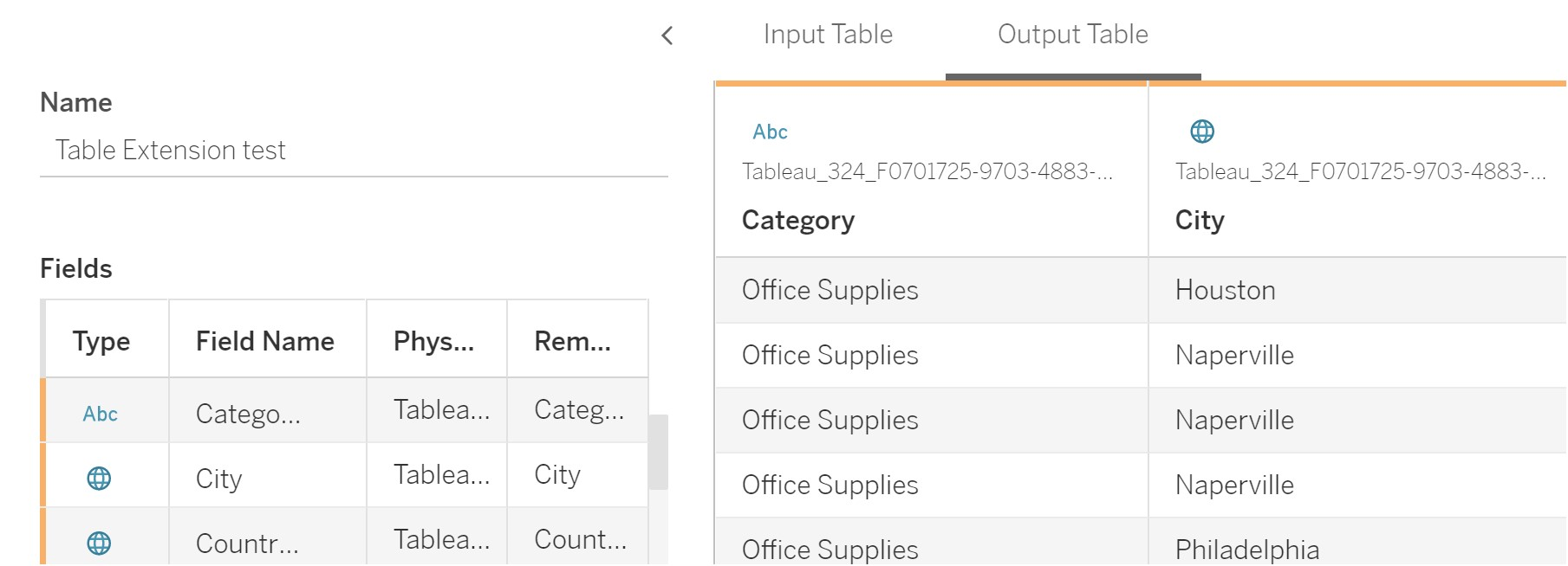 output results table