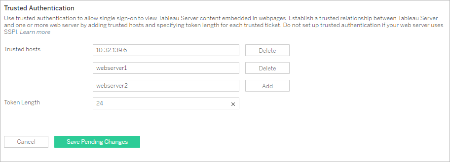 Captura de pantalla de la configuración de la autenticación de confianza