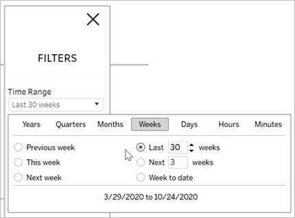 Un menu Filtre qui vous permet de sélectionner une plage horaire